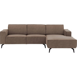 Goossens Hoekbank Hercules bruin, microvezel, 2,5-zits, modern design met chaise longue rechts