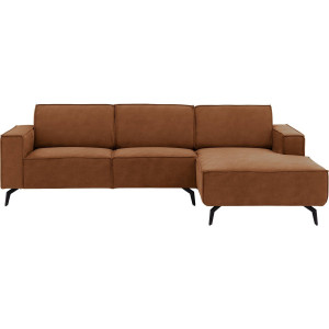 Goossens Hoekbank Hercules bruin, microvezel, 2,5-zits, modern design met chaise longue rechts