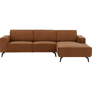 Goossens Hoekbank Hercules bruin, microvezel, 3-zits, modern design met chaise longue rechts