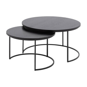 Goossens Salontafel Iras rond, hout eiken zwart, modern design, 75 x 45 x 75 cm