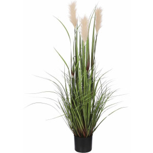 Mica Decorations - gras pluim kunstplant - groen/creme - H120 x D45 cm