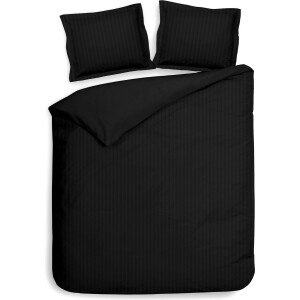 Heckettlane Dekbedovertrek Banda - Bedlinnen met Strepen - 200x220 - Zwart - Dekbedhoes van 100% Katoen-Satijn