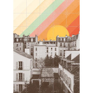 IXXI Rainbow Sky above Paris, Florent Bodart - 100 x 140 cm - Gratis ophangtool - Grote wanddecoratie en posters - Collage, Vintage, Pop art, Grafisch