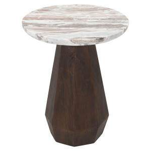 Richmond Ronde Bijzettafel 'Oberoy' Marmer en mangohout, 45cm