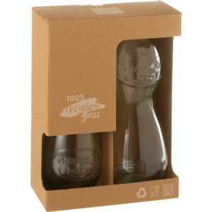 J-Line Doos Fles+2Glazen Natural Water Glas Transparant