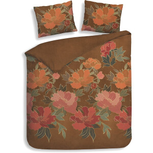 Heckettlane Dekbedovertrek Francesco - Bedlinnen met Bloemen print - 260x220 - Oranje - Dekbedhoes van 100% Katoen-Flanel