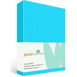 Pure'Cotton Hoeslaken 180x200 - tot 35 cm Hoekhoogte - 100% Katoen Jersey - Meer Kleuren - Strijkvrij - Lange Levensduur - Turquoise
