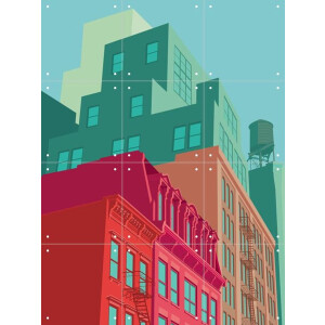 IXXI NYC - Mulberry street, Remko Heemskerk & Kunst in Kaart - 60 x 80 cm - Gratis ophangtool - Grote wanddecoratie en posters - Kleurrijk, Grafisch