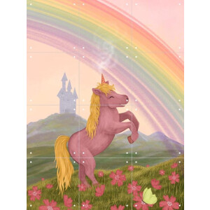 IXXI Rainbow Unicorn, EMELIEmaria & Various - 60 x 80 cm - Gratis ophangtool - Grote wanddecoratie en posters - Kleurrijk, Speels, Illustraties