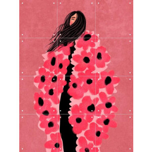 IXXI Woman Covered In Flowers, Raissa Oltmanns - 60 x 80 cm - Gratis ophangtool - Grote wanddecoratie en posters - Illustraties, Speels, Grafisch