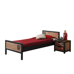 Leen Bakker - Vipack Bed Alex (incl. Nachtkastje) - Bruin/zwart - Grenenhout - Bruin#Zwart