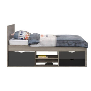 Leen Bakker - Bed Tempo Incl. Bedverhoger - Eikenkleur - 90x200 Cm - Spaanplaat - Grijs
