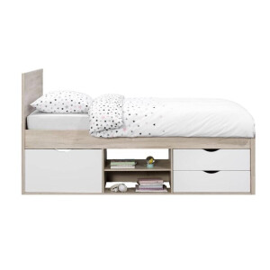 Leen Bakker - Bed Tempo Incl. Bedverhoger - Eikenkleur - 90x200 Cm - Spaanplaat - Bruin