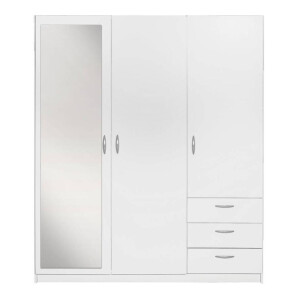 Leen Bakker - Kledingkast Varia 3-deurs Met Spiegel - 175x146x50 Cm - Spaanplaat - Wit