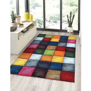 Flycarpets Vernazza Vloerkleed Kleurrijk - Geblokt motief - Laagpolig Vloerkleed Loper - 80x150 cm