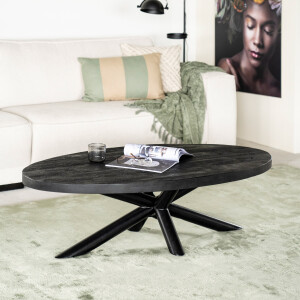 Eleonora Ovale Salontafel 'Oscar' Mangohout, kleur Zwart, 130 x 70cm