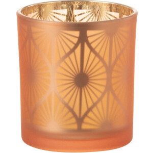 J-Line kaarshouder Ruit Bloemen - glas - oranje - small - 3 stuks