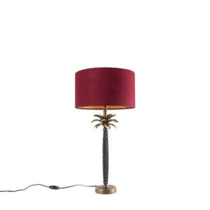 QAZQA Art Deco tafellamp brons met velours rode kap 35 cm - Areka