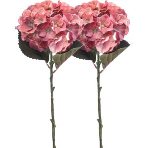 Emerald Kunstbloem hortensia tak - 2x - 50 cm - koraal roze - kunst zijdebloemen - decoratie - hydrangea