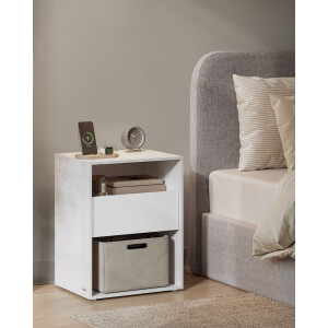Nachtkastje – Mat Wit – Met Oplaadfunctie – Met Lade