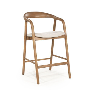 Eleonora Barstoel 'Rayven' Essen en stof, kleur Lichtbruin (zithoogte 65cm)