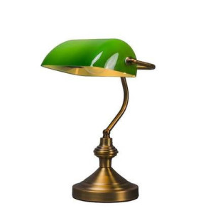 QAZQA Klassieke tafellamp|notarislamp brons met groen glas - Banker
