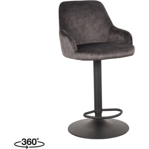 LABEL51 Fender Barkruk - Grijs - Velvet - Zithoogte 64-84 - Kruk - - Draaibaar - Met Armleuning