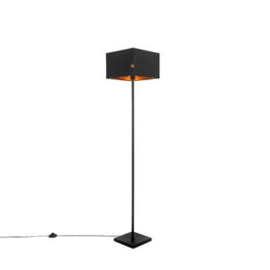 QAZQA Moderne vloerlamp zwart met goud vierkant - VT 1