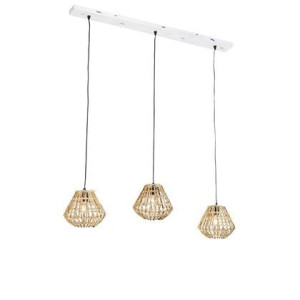 QAZQA Hanglamp bamboe met wit langwerpig 3-lichts - Canna Diamond