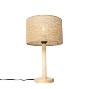 QAZQA Landelijke tafellamp hout met linnen kap naturel 25 cm - Mels