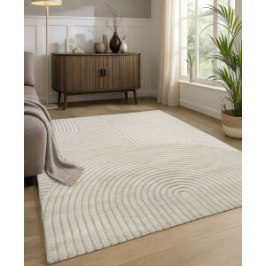 Flycarpets Eliora Modern Japandi Vloerkleed - Creme - Laagpolig Tapijt - 160x230 cm