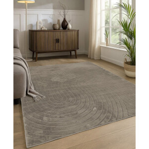 Flycarpets Japandi vloerkleed - Mystic Grooves Taupe - Laagpolig Tapijtloper - 80x150 cm