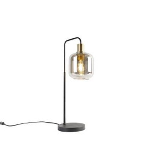 QAZQA Design tafellamp zwart met goud en smoke glas - Zuzanna