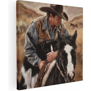 Artaza Canvas Schilderij Cowboy en zijn Hond - 60x60 - Muurdecoratie - Foto Op Canvas - Canvas Print