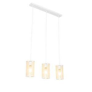 QAZQA Oosterse hanglamp wit met rotan 3-lichts langwerpig - Akira