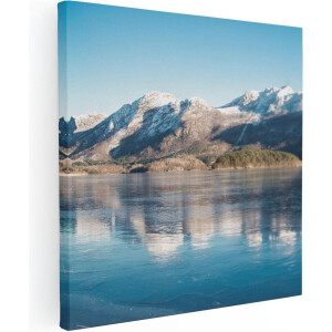 Artaza Canvas Schilderij Meer Bij Het Bergen Landschap In Noorwegen - 80x80 - Groot - Foto Op Canvas - Canvas Print