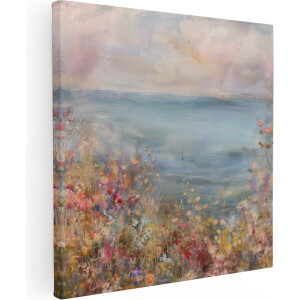 Artaza Canvas Schilderij Kunstwerk van Bloemen aan Zee - 40x40 - Klein - Foto Op Canvas - Canvas Print