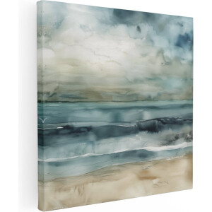 Artaza Canvas Schilderij Aquarelkunstwerk van de Oceaan - 80x80 - Groot - Foto Op Canvas - Canvas Print