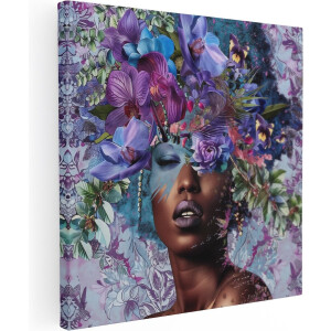 Artaza Canvas Schilderij Vrouw met Bloemen op haar Hoofd - 70x70 - Wanddecoratie - Foto Op Canvas - Canvas Print