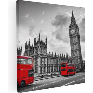 Artaza Canvas Schilderij Rode Bussen in Londen - Retro - 50x50 - Foto Op Canvas - Canvas Print