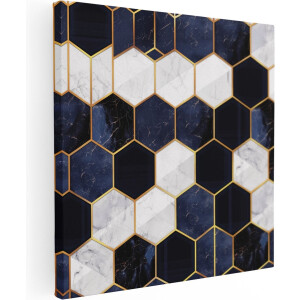 Artaza Canvas Schilderij Blauw en Goud Marmerpatroon met Zeshoeken - 60x60 - Muurdecoratie - Foto Op Canvas - Canvas Print