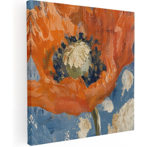 Artaza Canvas Schilderij Oranje Papaver op een Blauwe Achtergrond - 80x80 - Groot - Foto Op Canvas - Canvas Print