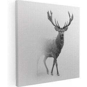 Artaza Canvas Schilderij Hert - Zwart Wit - 90x90 - Groot - Foto Op Canvas - Canvas Print