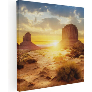 Artaza Canvas Schilderij Zonsondergang In Woestijn Monument Valley  - 90x90 - Groot - Foto Op Canvas - Canvas Print