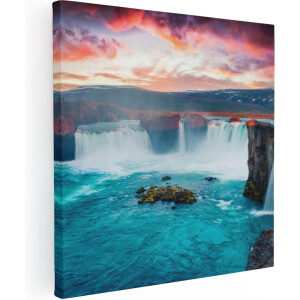 Artaza Canvas Schilderij Watervallen Op Het Blauwe Water In IJsland - 90x90 - Groot - Foto Op Canvas - Canvas Print