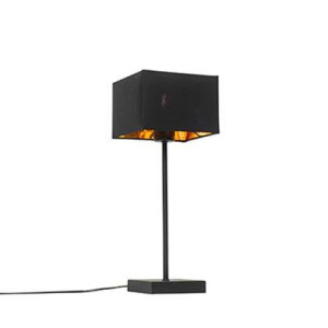 QAZQA Moderne tafellamp zwart stoffen kap zwart met goud - VT 1