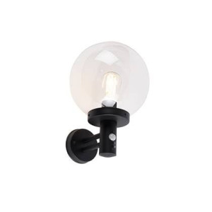 QAZQA Buiten wandlamp zwart met helder glas incl. bewegingsmelder -