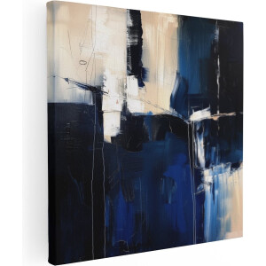 Artaza Canvas Schilderij Abstract Kunstwerk in Blauw en Wit - 50x50 - Wanddecoratie - Foto Op Canvas - Canvas Print