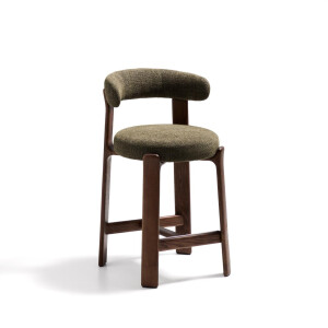 Kave Home Barkruk 'Granite' Chenille en essenhout, kleur Groen/Bruin (zithoogte 65cm)