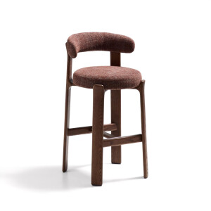 Kave Home Barkruk 'Granite' Chenille en essenhout, kleur Terracotta/Bruin (zithoogte 75cm)